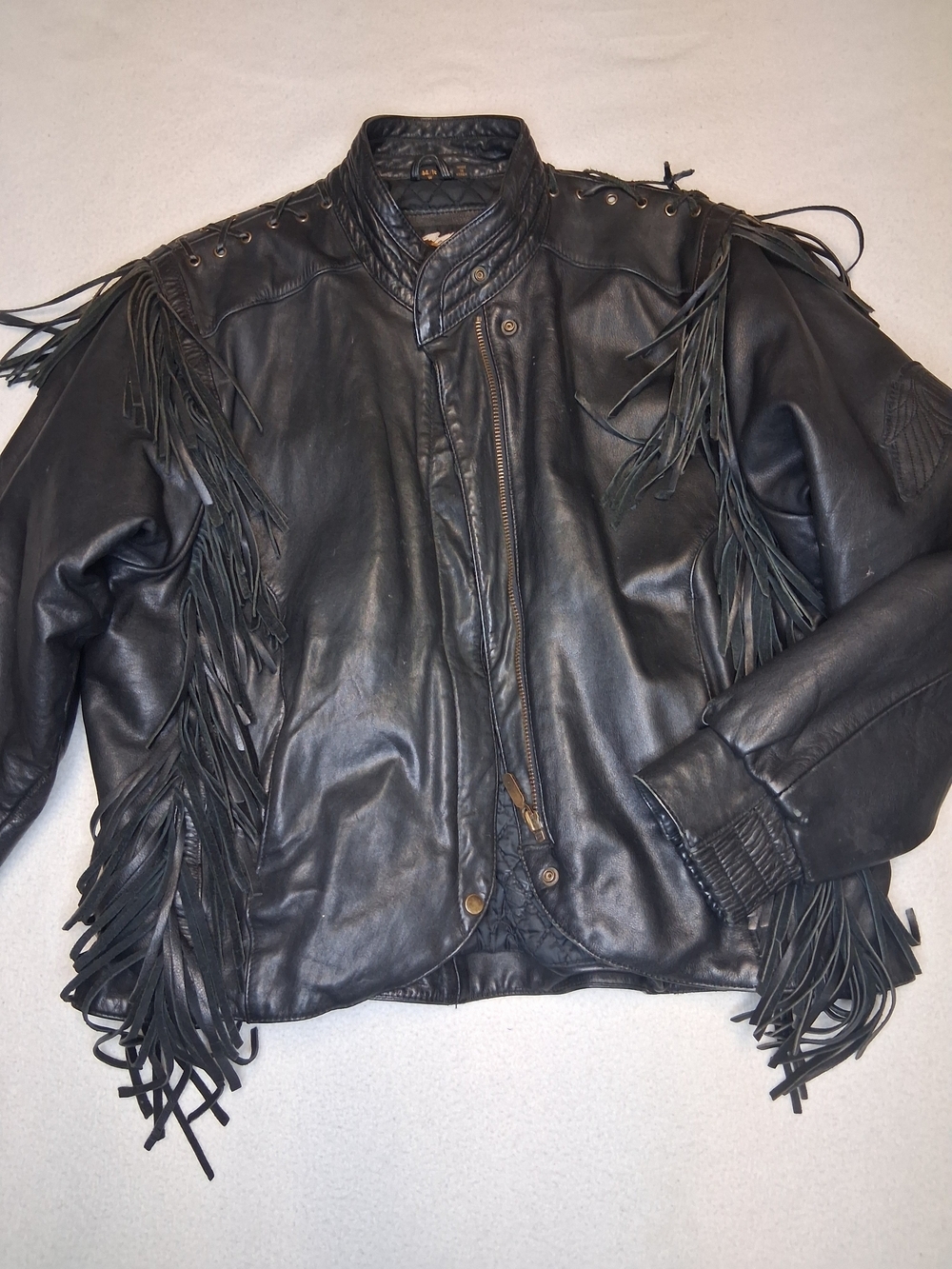 Vintage Harley Davidson Fringe Leather Jacket for Women - Black